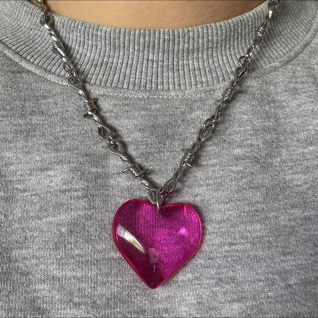 LARGE HOT PINK HEART BARBED WIRE CHAIN💞💕 Details: -... - Depop