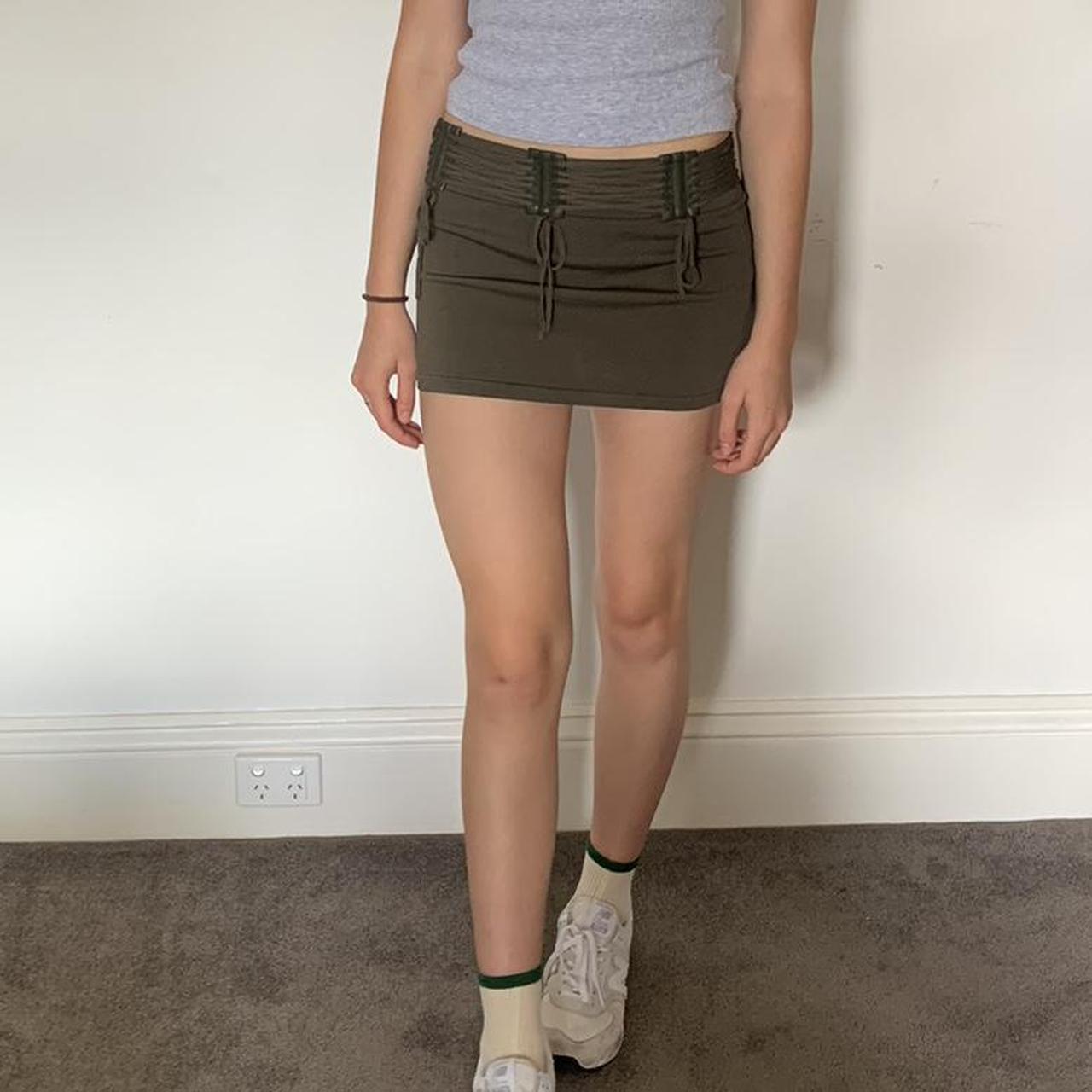 With Jean khaki tie skirt 💚 - size small ⭐️ - I love... - Depop