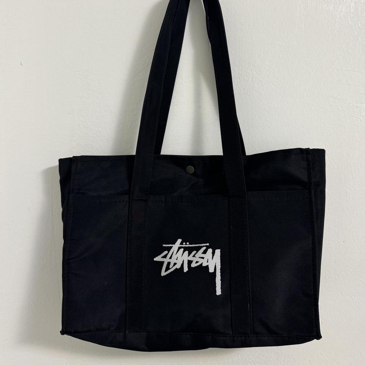stussy small tote bag lightly used + holds macbook!... - Depop