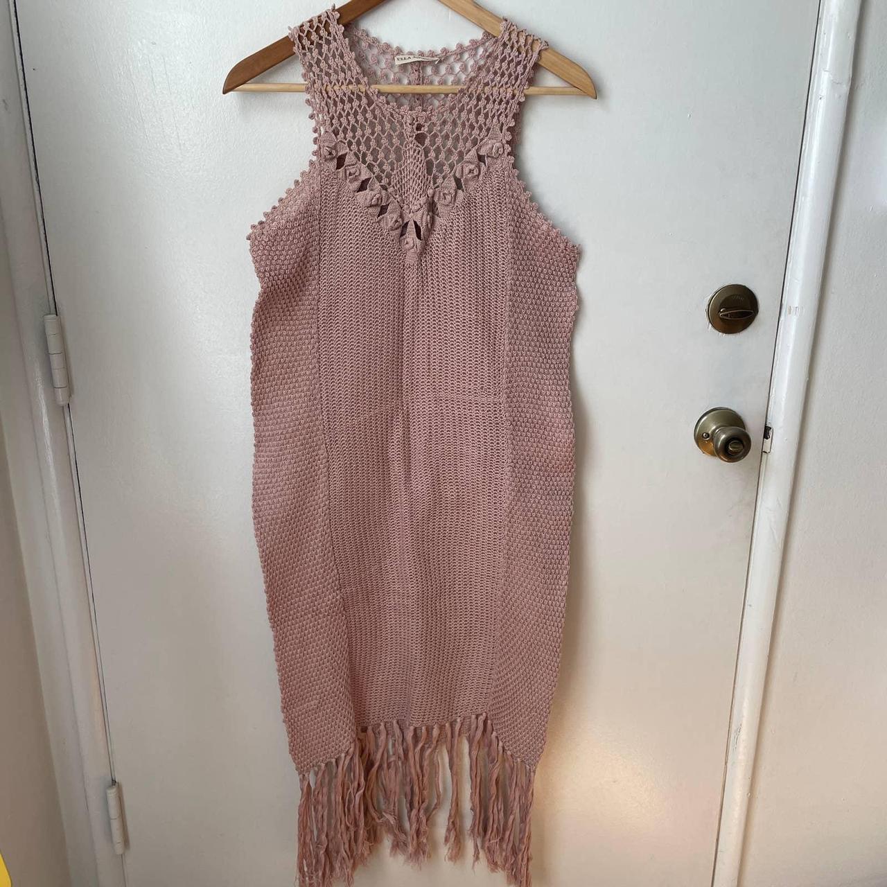 ULLA JOHNSON Octavia Crochet Fringed high quality Knitted Dress Floral Blush Rose