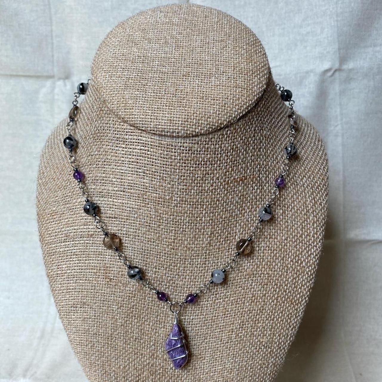 Charoite crystal necklace This super cool beaded... - Depop