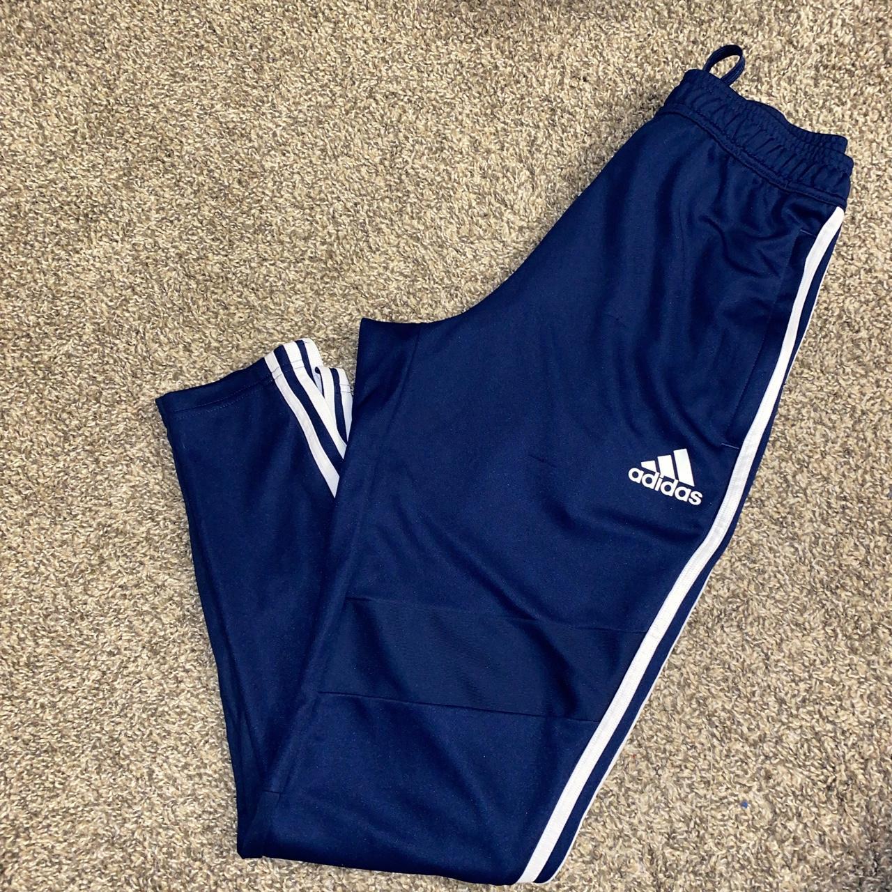 Blue & White Adidas Pants | Zippered at the ankles |... - Depop