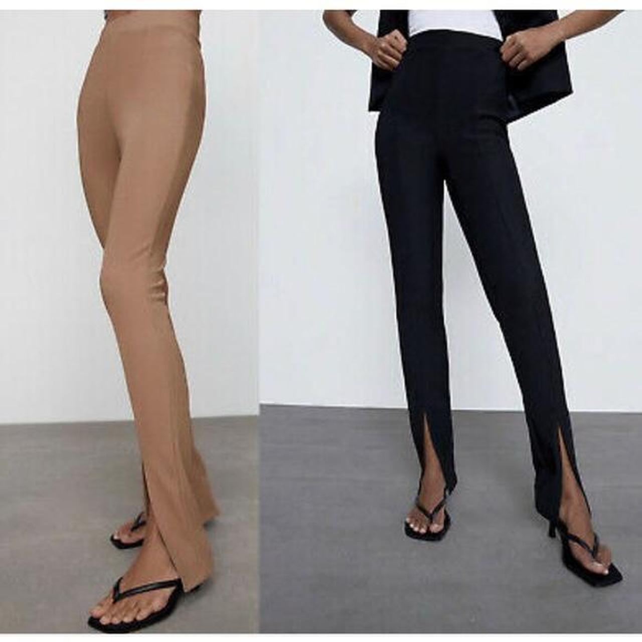Zara Slit Ribbed Leggings / dress pants XS. Taupe