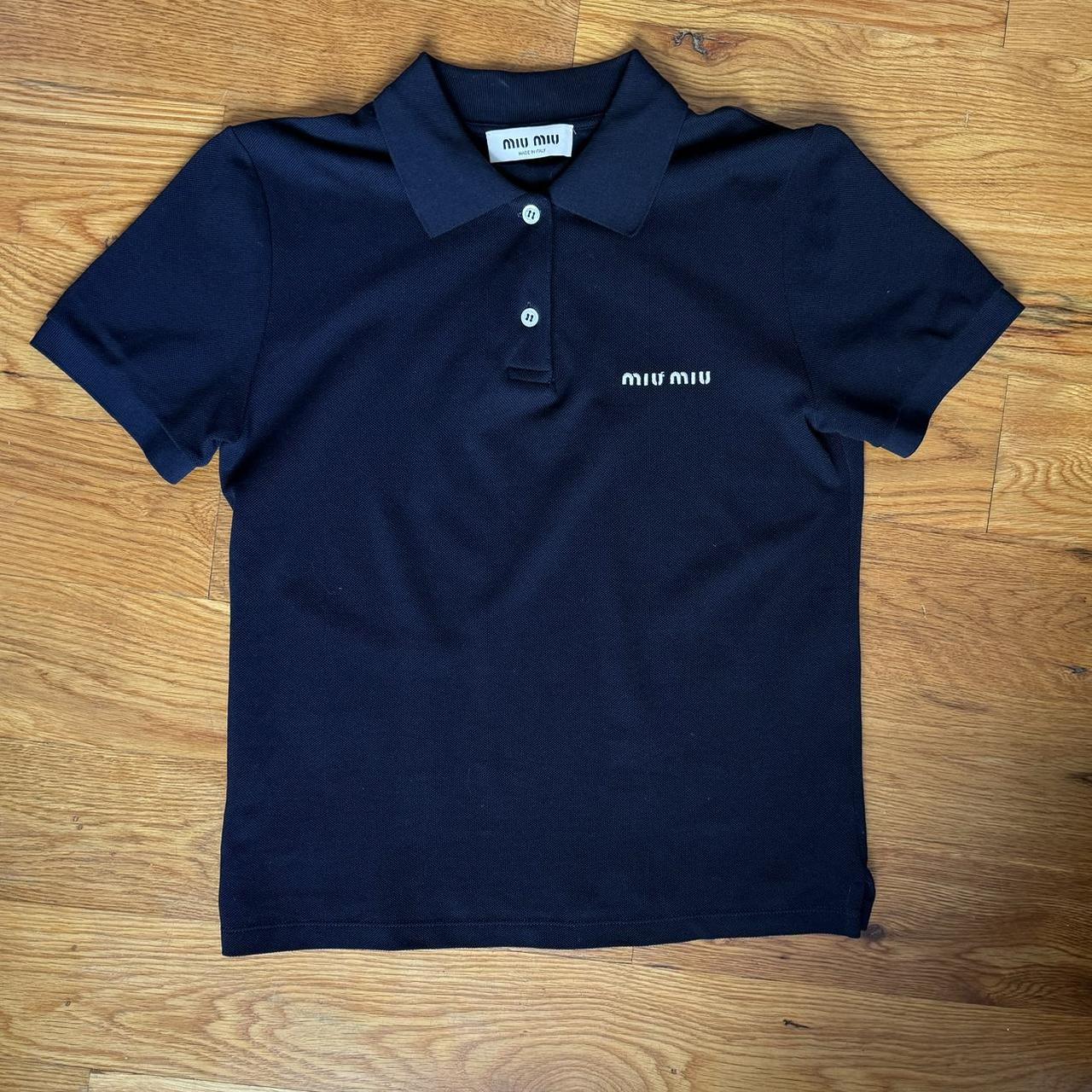MIU MIU Cotton piqué polo shirt in Navy (post to | Depop