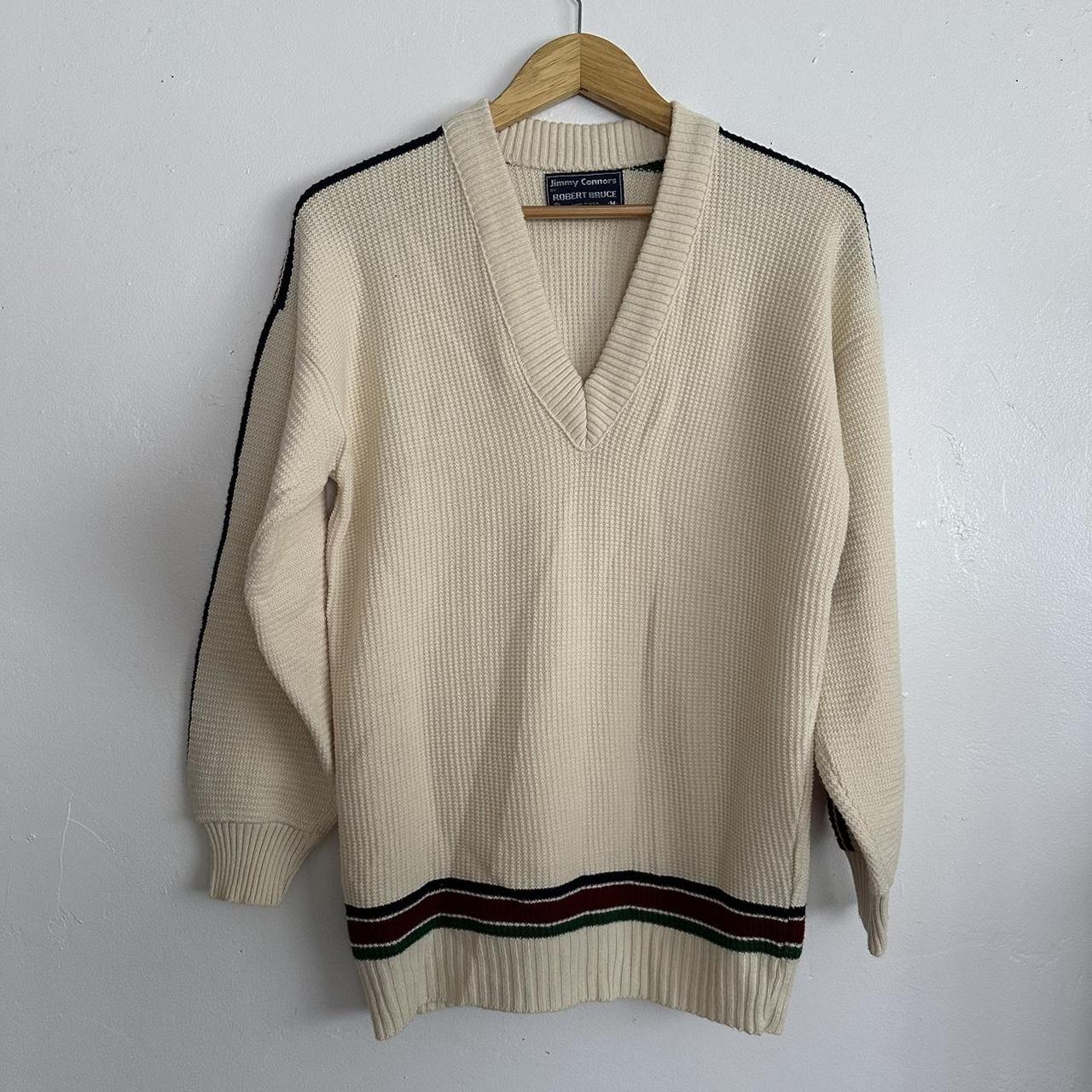 Vintage cream ROBERT BRUCE sweater with blue red and... - Depop