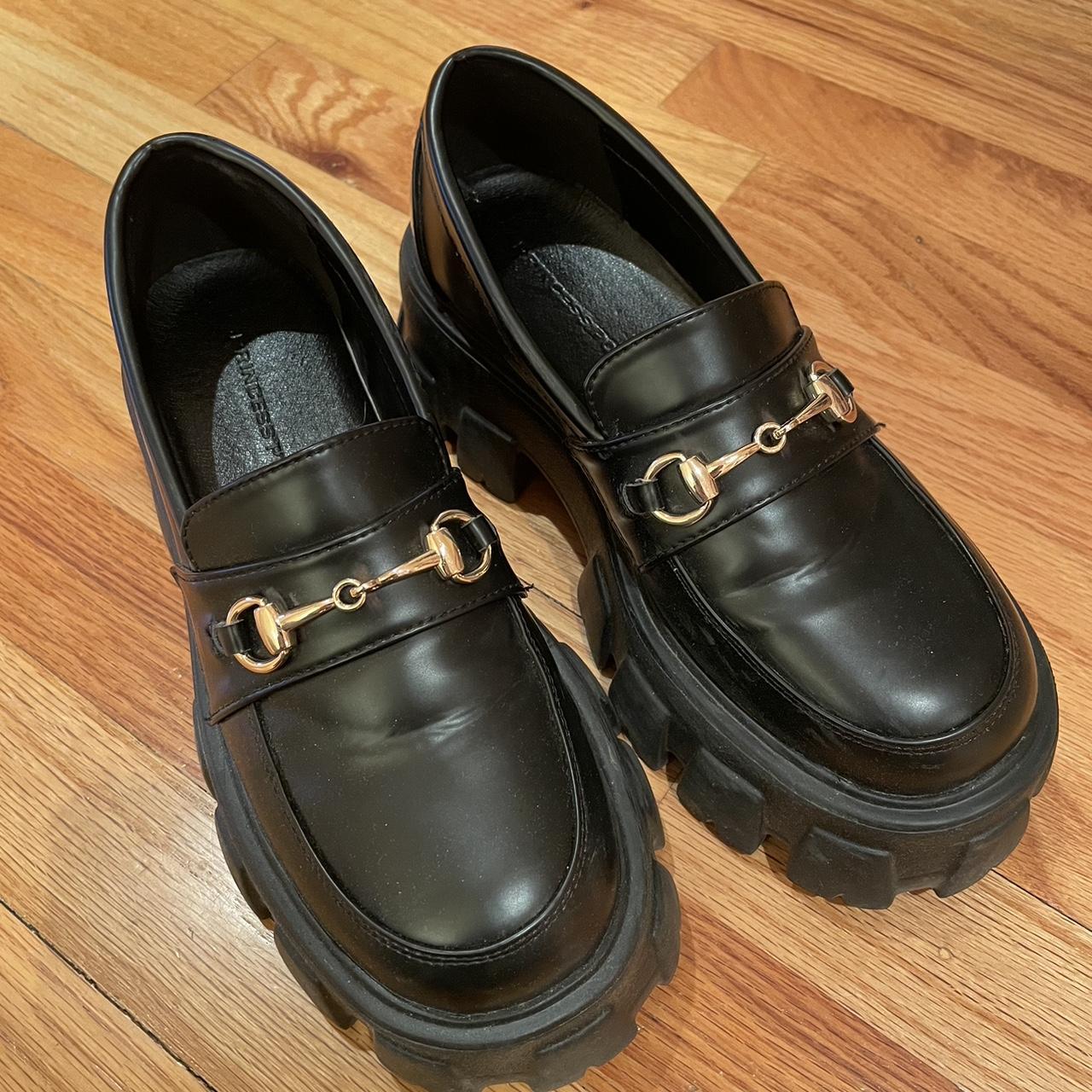 Princess Polly Chunky Loafer with Gold Chain, Worn... Depop