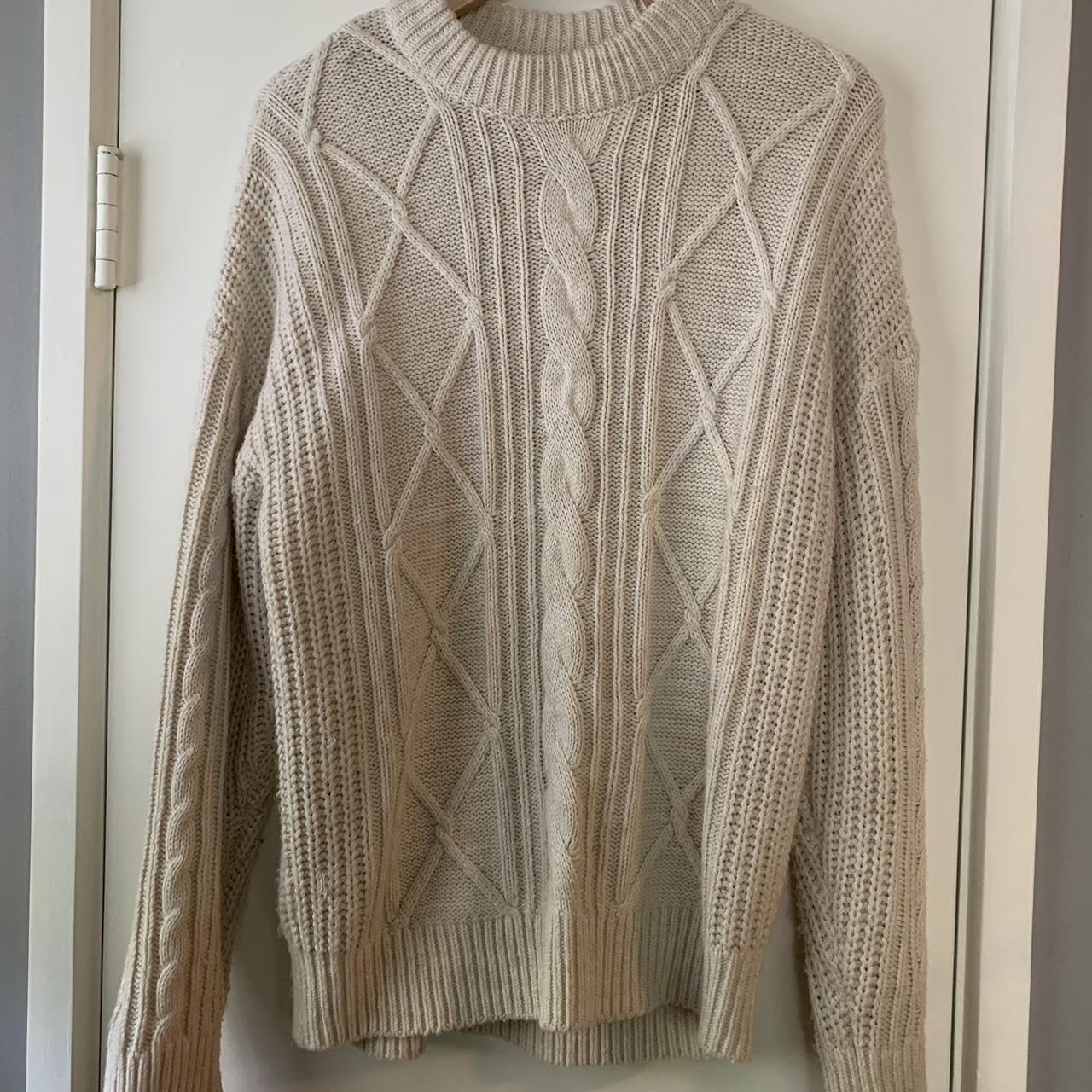 cream cable knit sweater super soft size small but... - Depop