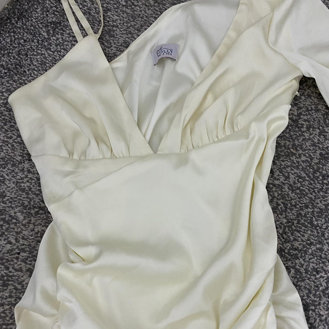 Oh Polly satin white/cream rushed one long sleeved... - Depop