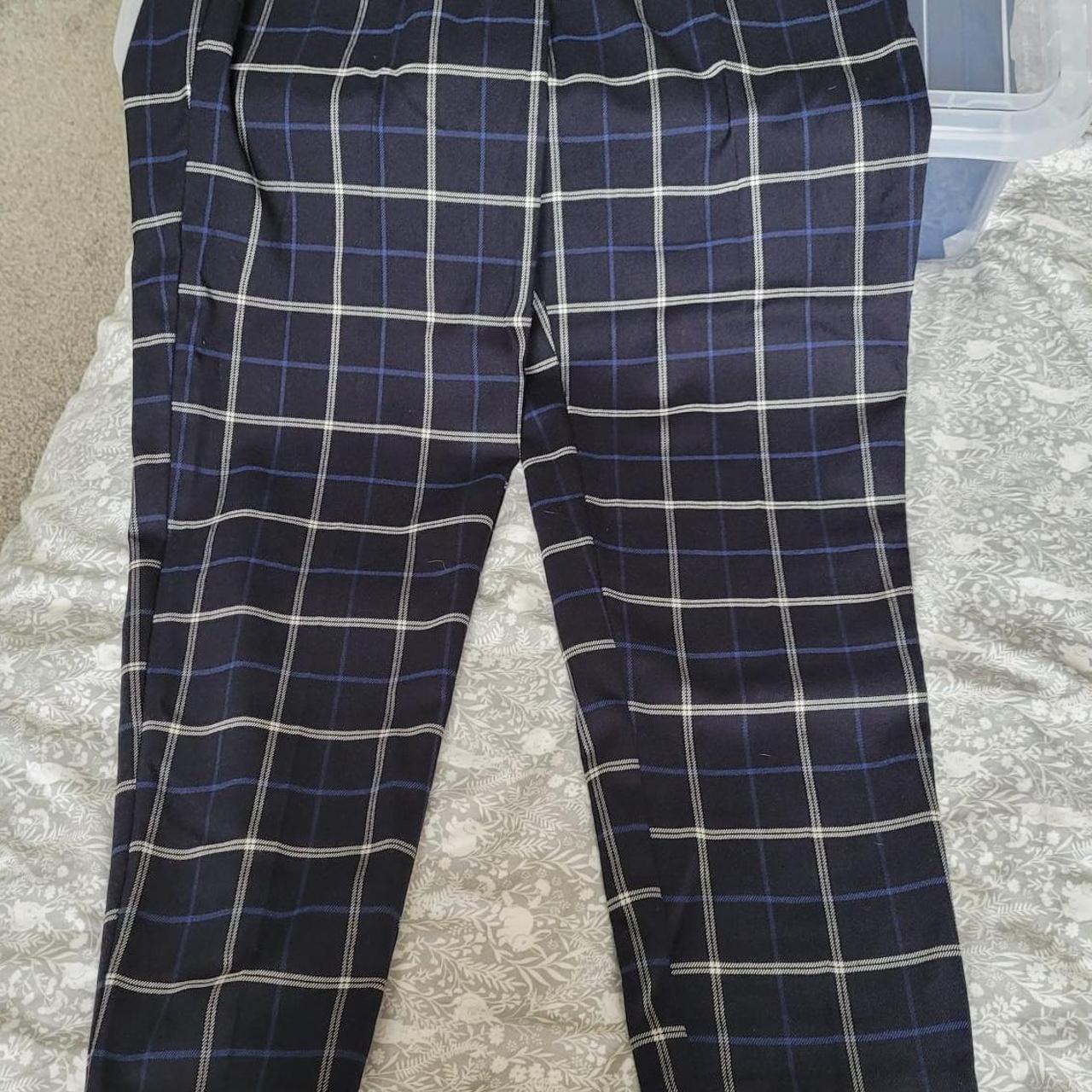 Blue And White Checkered Smart Pants ... - Depop