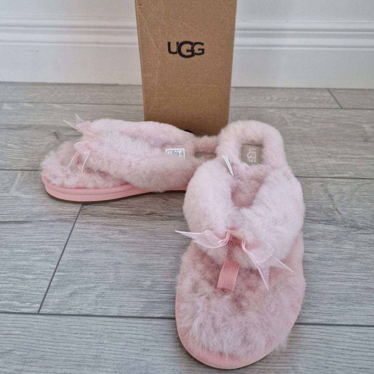 UGG seashell pink sheepskin fluff flip flops Depop
