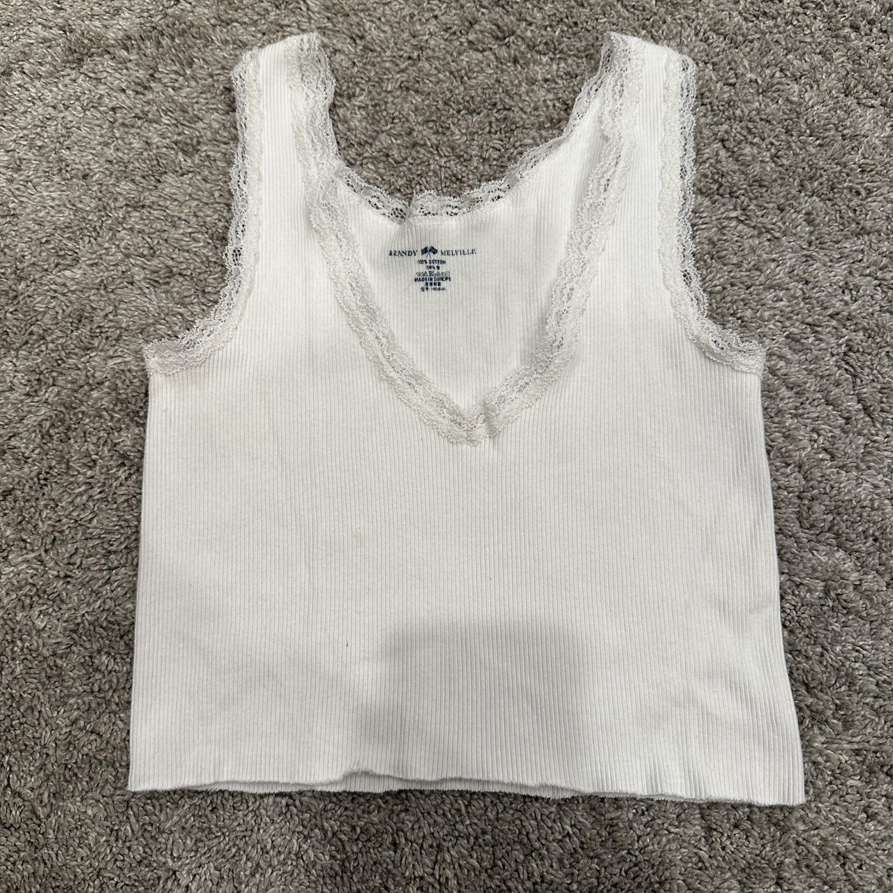 Brandy Melville white cropped scooped neck t-shirt lace trim one