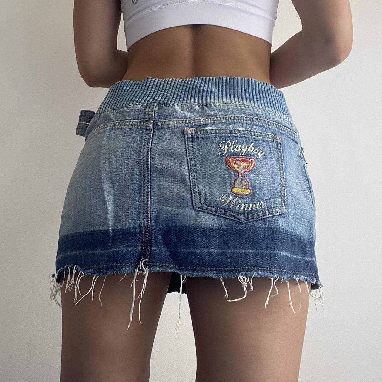 Y2k playboy denim two tone low waisted mini skirt... - Depop