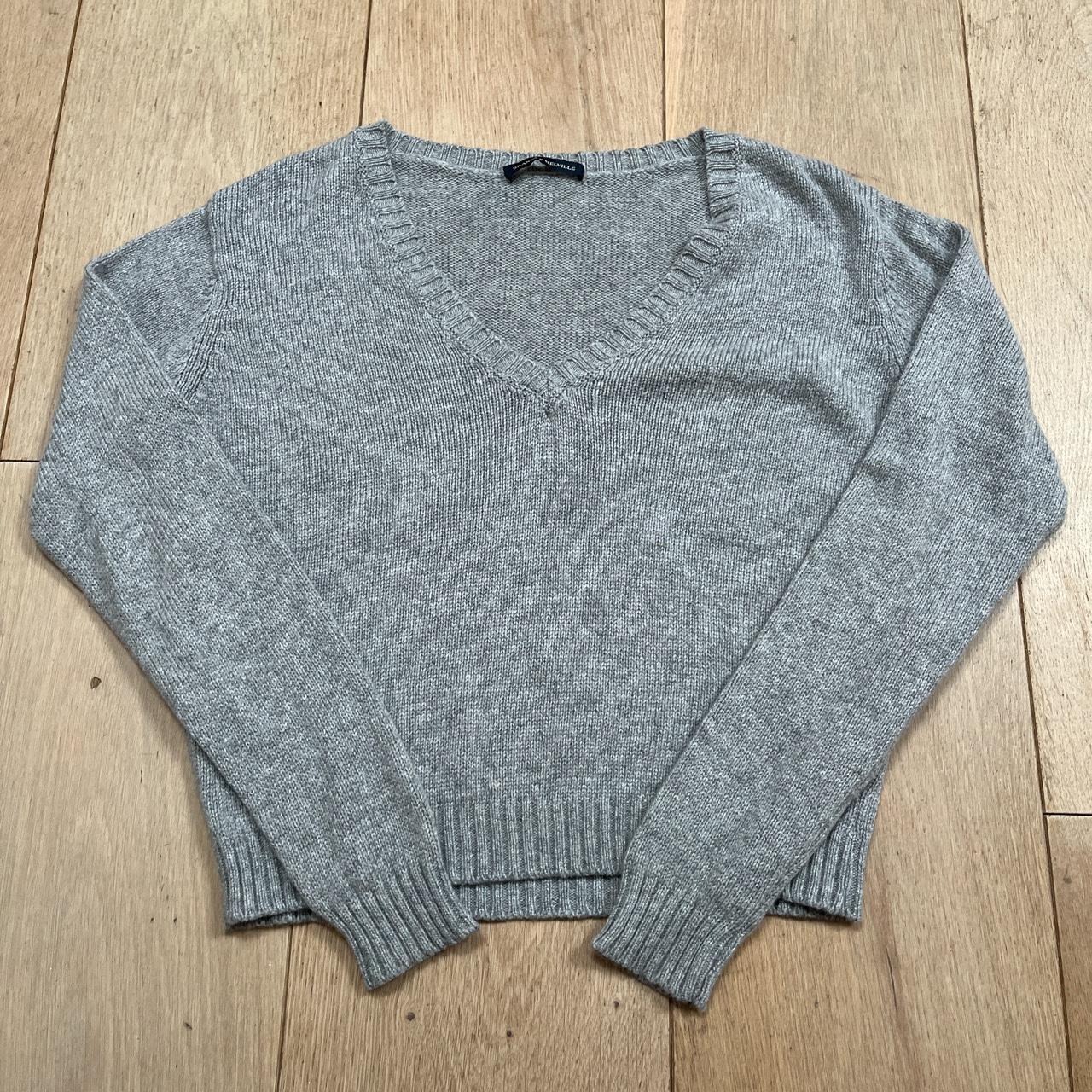 Grey brandy melville knit sweater V neck One... Depop