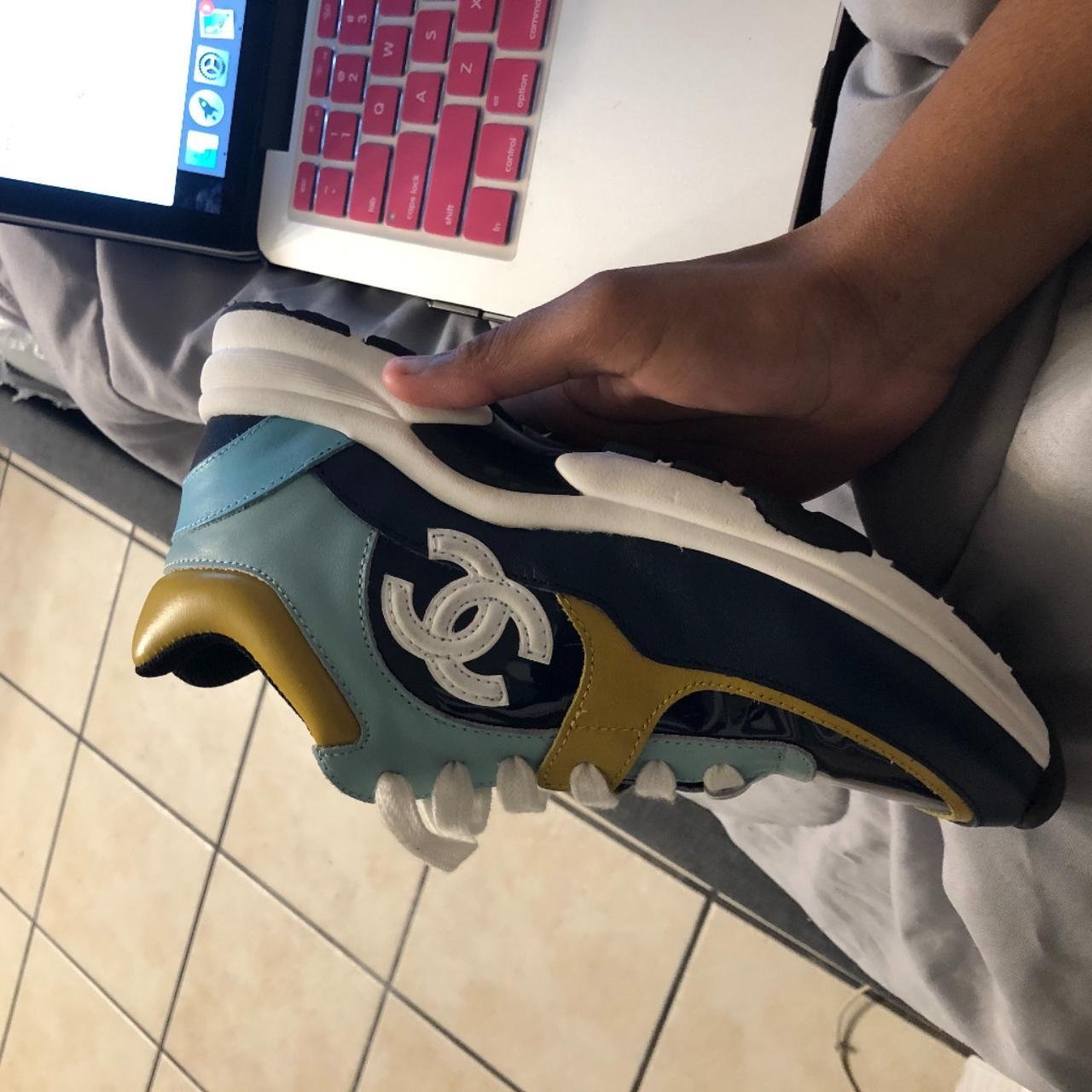 Blue and yellow chanel sneakers online