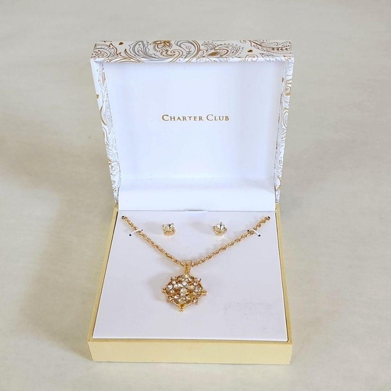 CHARTER CLUB - Gold-Tone Crystal Pendant Necklace & - Depop