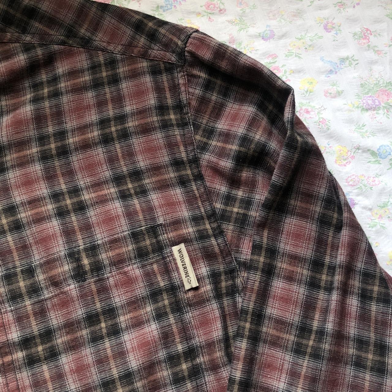 🥀🧱🪓🐃 red + black + brown button up flannel super... - Depop