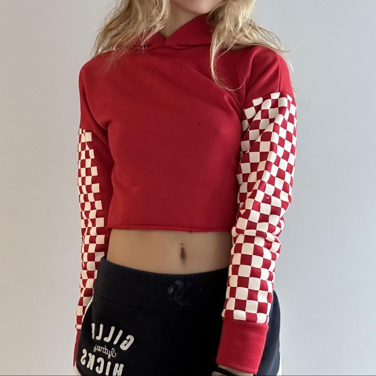 Checkered crop top hoodie hotsell