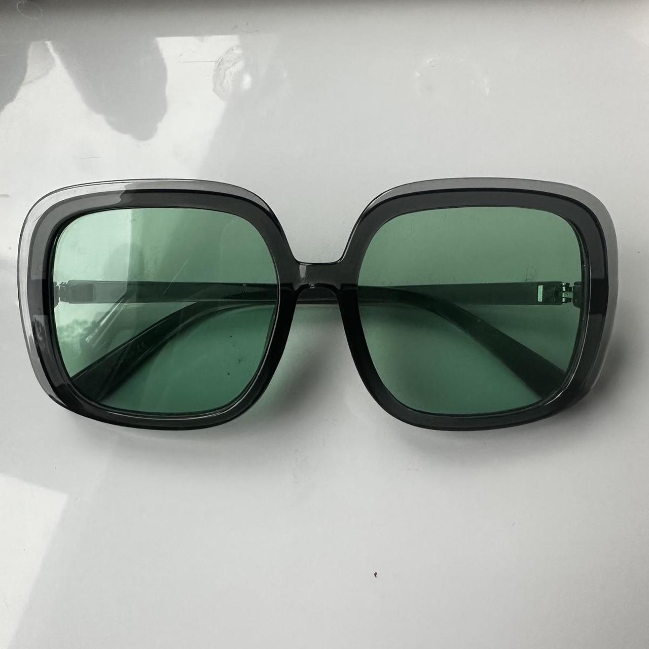 large square 70s style sunglasses black frame with... - Depop