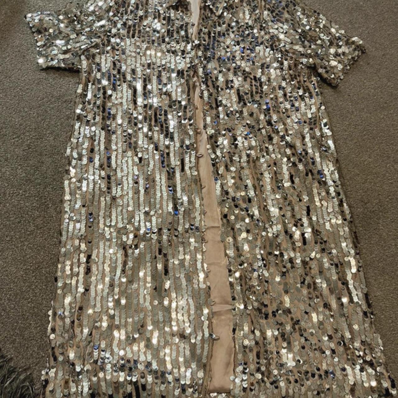 Zara silver sequin shirt dress brand new