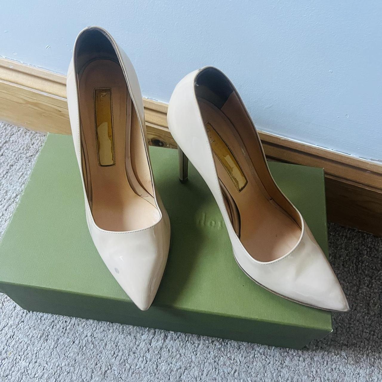 Rupert Sanderson Malory Nude patent heels. Well worn