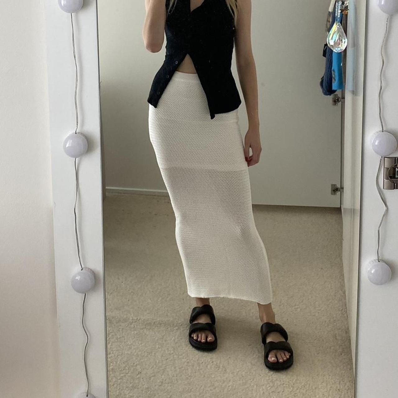 White crochet maxi skirt Depop