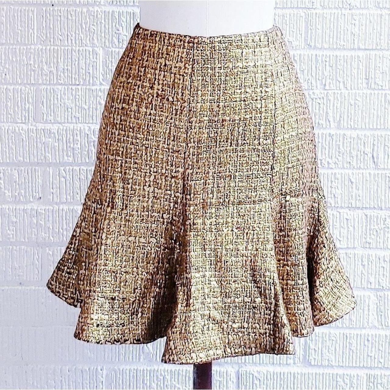 Beautiful gold tweed fit and flare flippy... - Depop