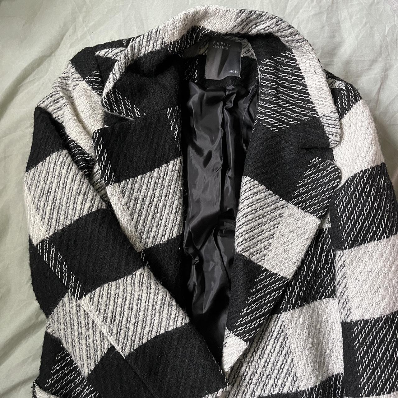 Black and white checkered trench coat MATALAN Size... Depop