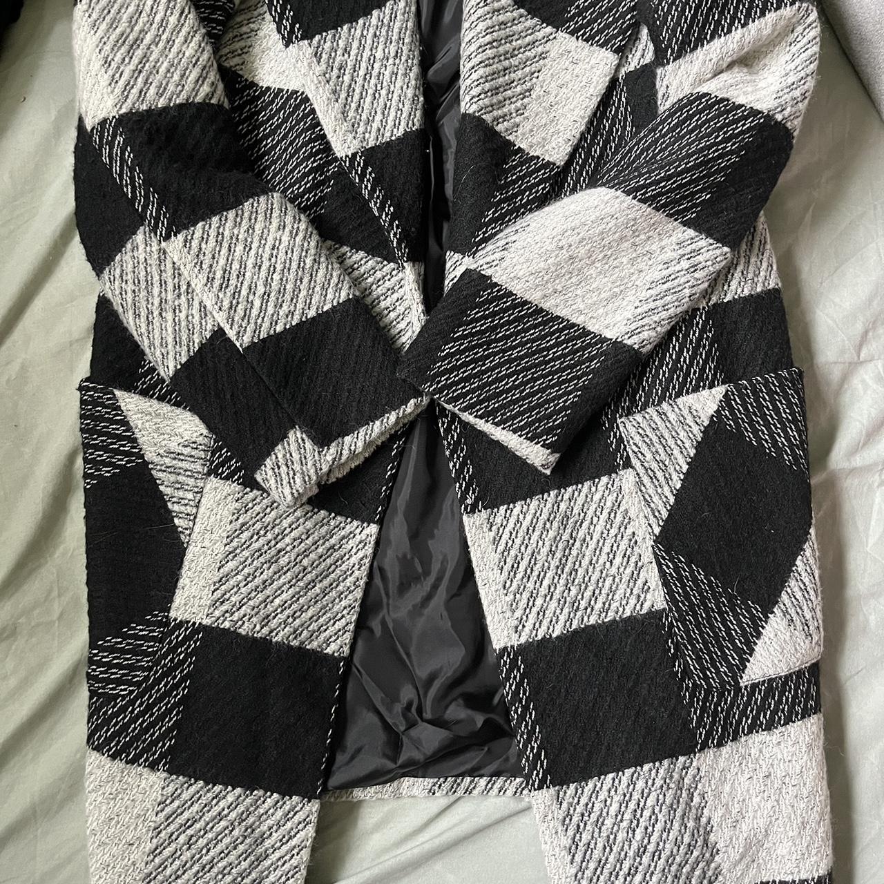 Black and white checkered trench coat MATALAN Size... Depop