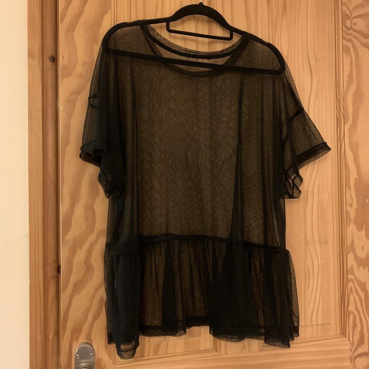 Black sheer polka dot mesh top T shirt style with... - Depop