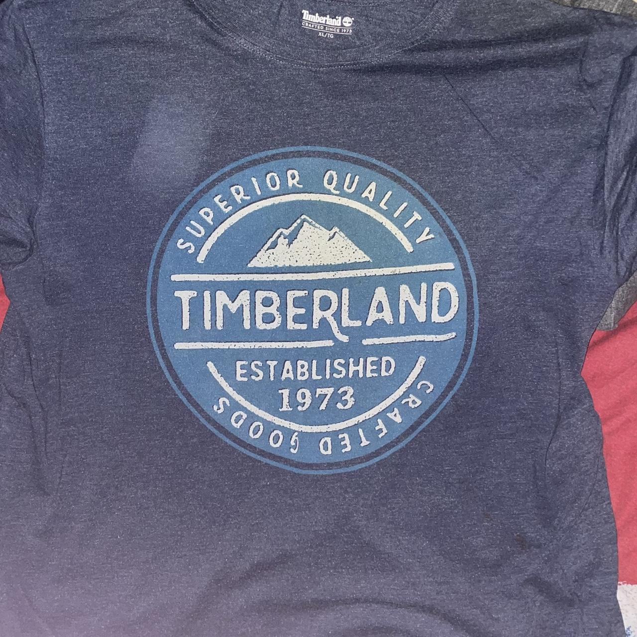 Blue timberland logo t shirt #timberland - Depop