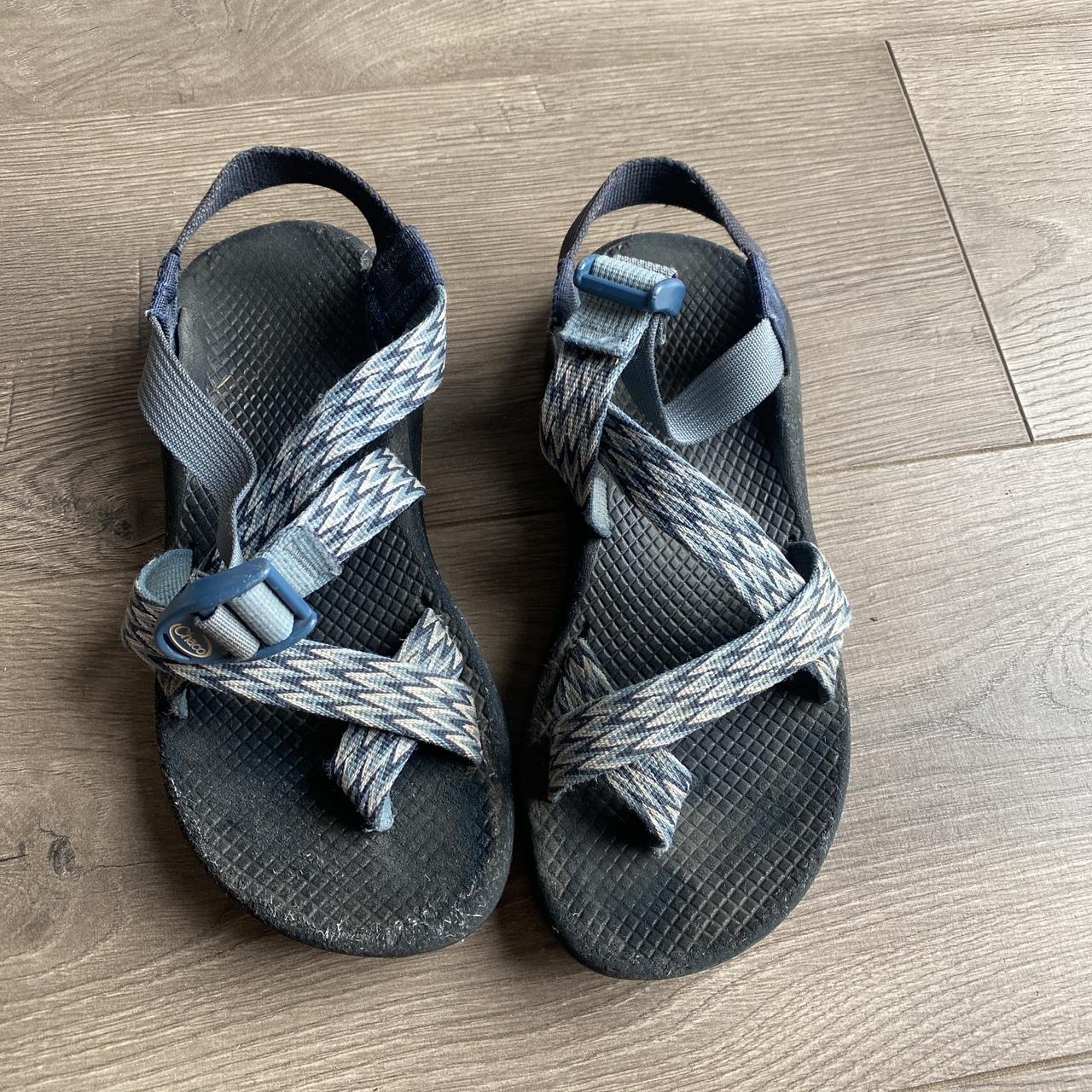 Light blue patterned chaco sandals. Used but in good Depop