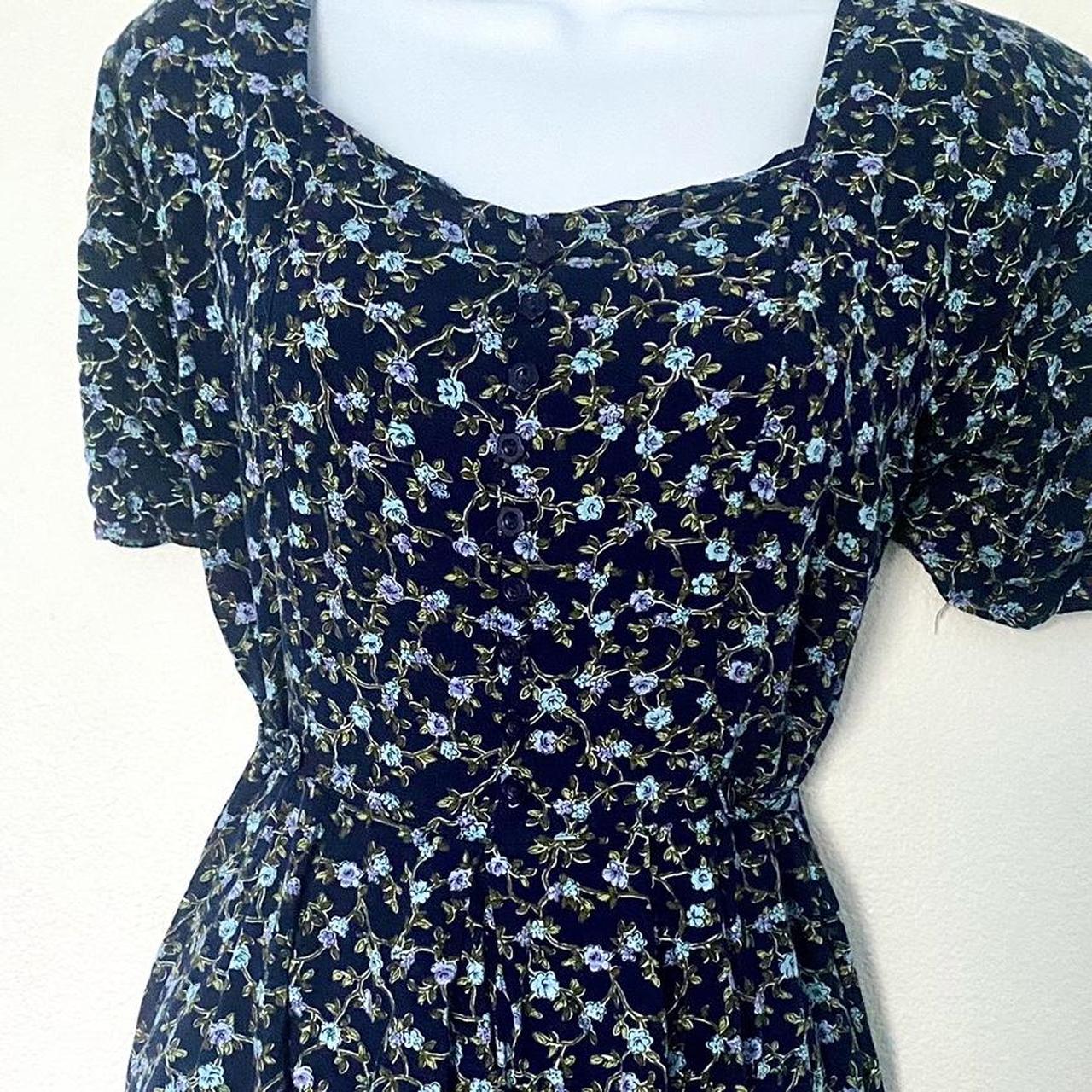 Vintage 70s Erika studios navy blue floral button up... - Depop