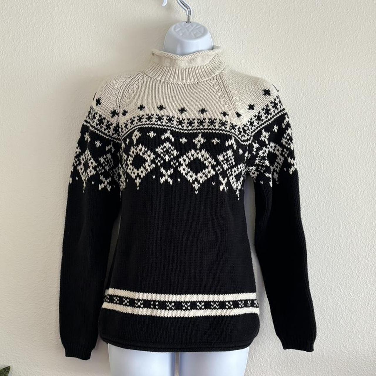 Vintage 2000s Eddie Bauer black and white fairisle... - Depop