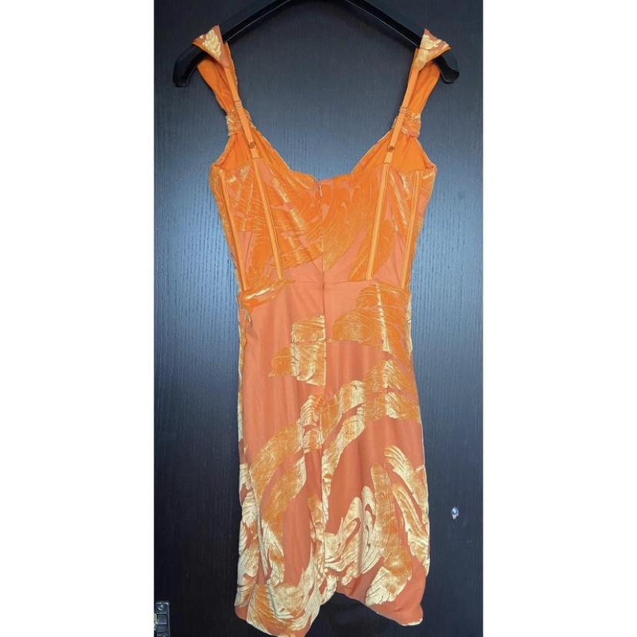 Oh Polly Ekin Su Lace Up Mini Dress in Orange Print,... Depop