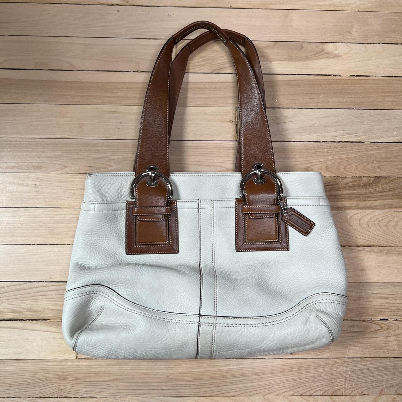 Coach white brown leather shoulder hot bag