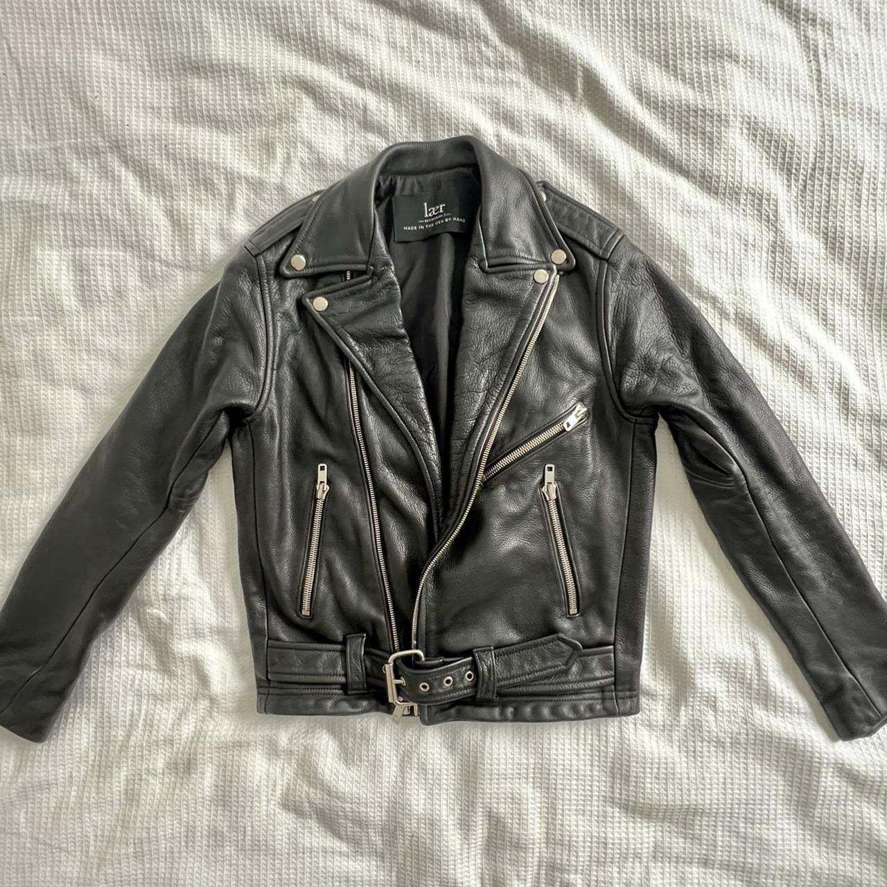 Laer leather jacket - worn with some tarnish to... - Depop