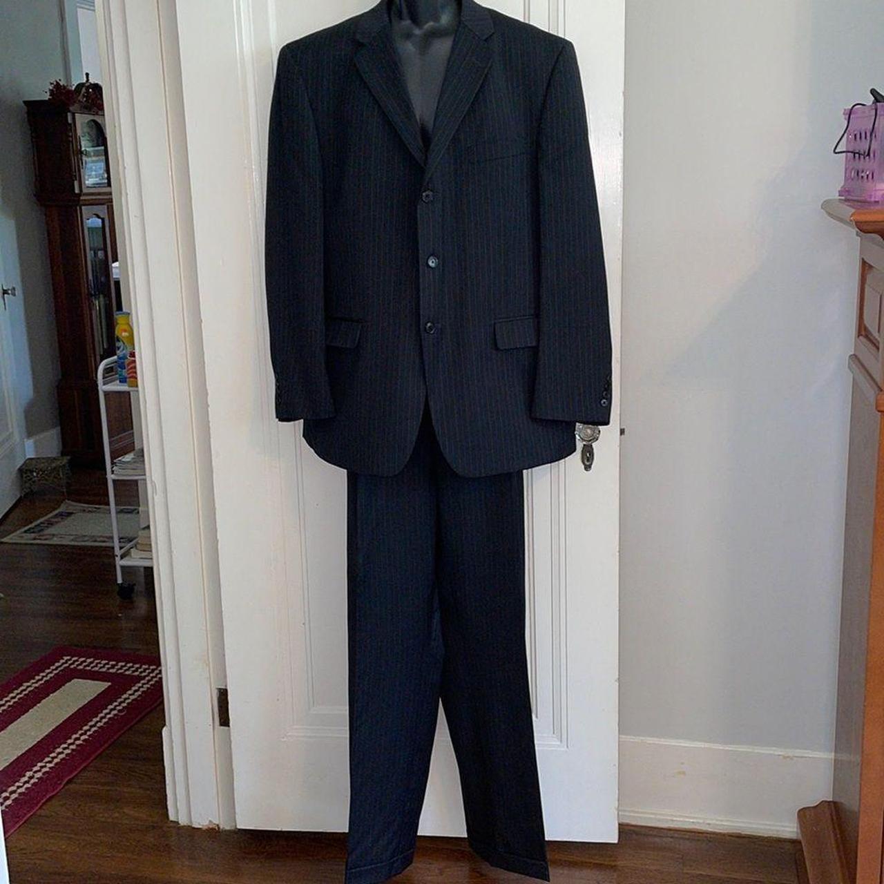 Claiborne Components black pinstriped wool suit... - Depop