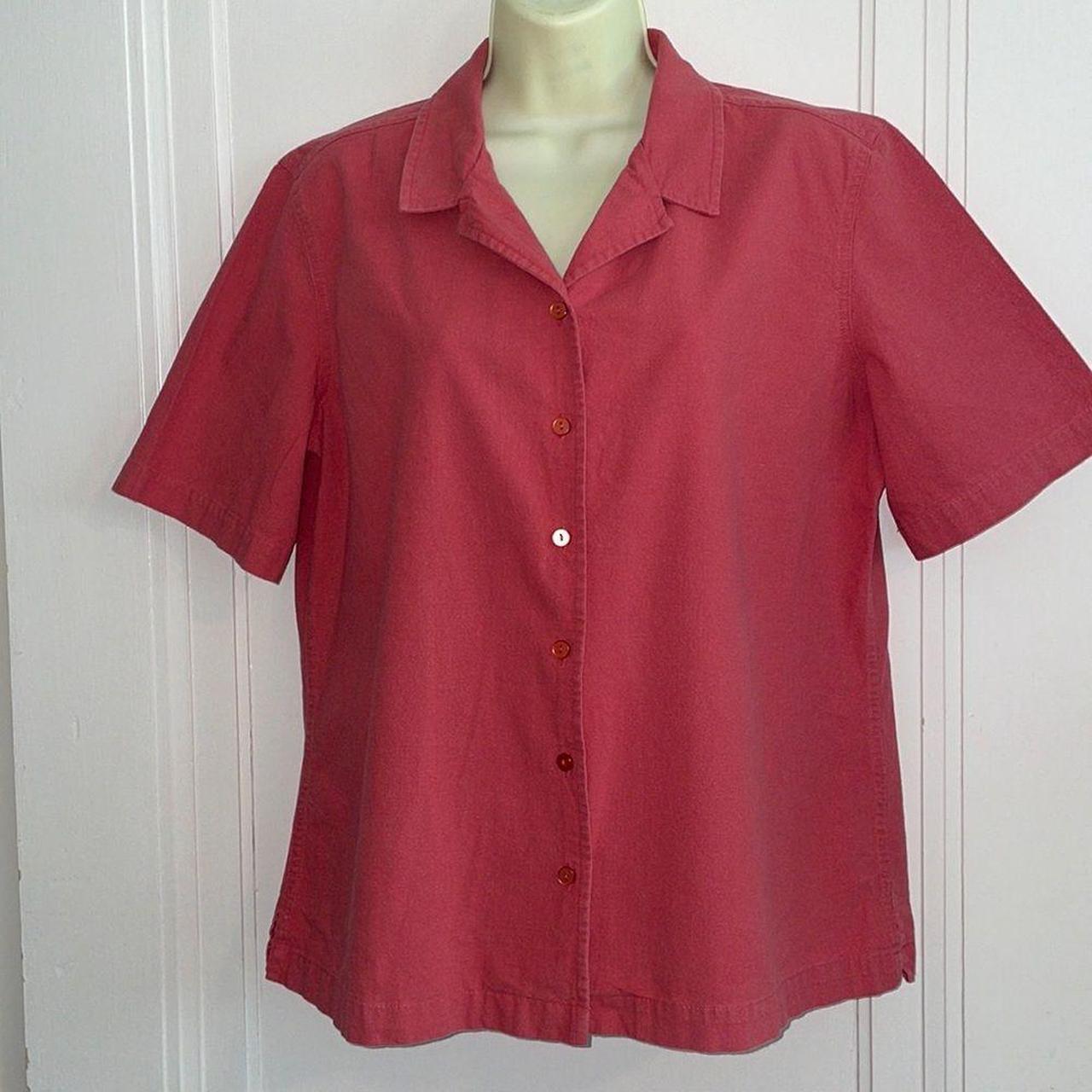 Vintage Talbots Womens Cotton Hot Pink Short Sleeve Button Down Blouse 