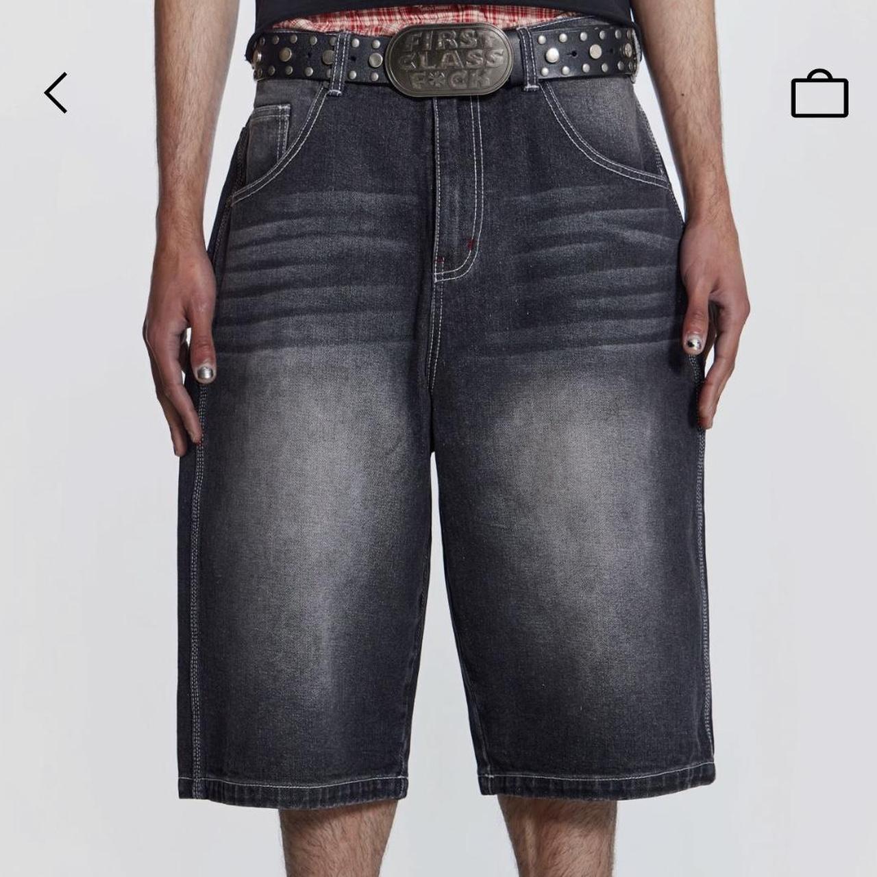 jaded london washed black jumbo jorts mens size 32 | Depop