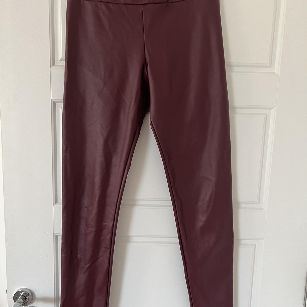 Calzedonia thick dark red leather look leggings,... - Depop