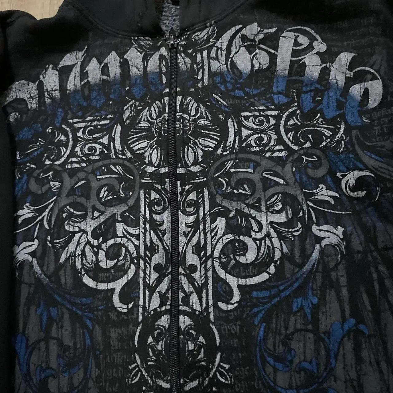 Zip up affliction style hoodie AVAILABLE IN SMALL,... - Depop