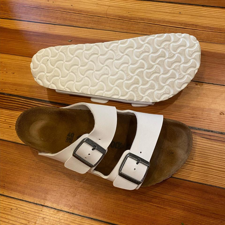 Custom LV Birkenstock Arizona White Sandals Upper - Depop