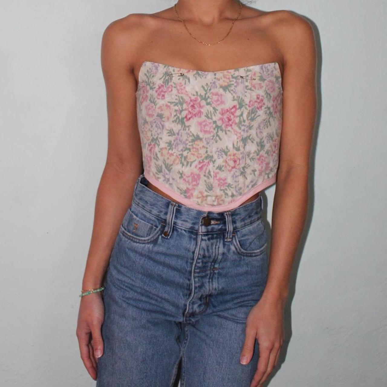 Floral corset with safety pin details hand made from... Depop