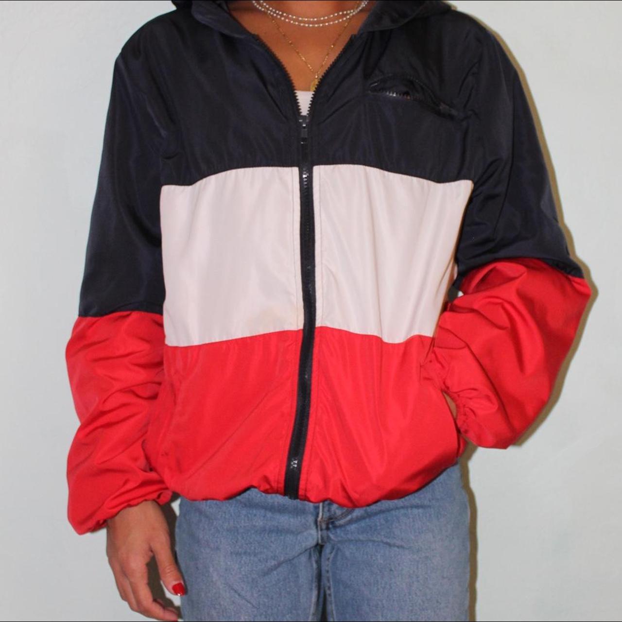 Brandy Melville Jacket Red White Blue Zip Up Windbreaker Hoodie