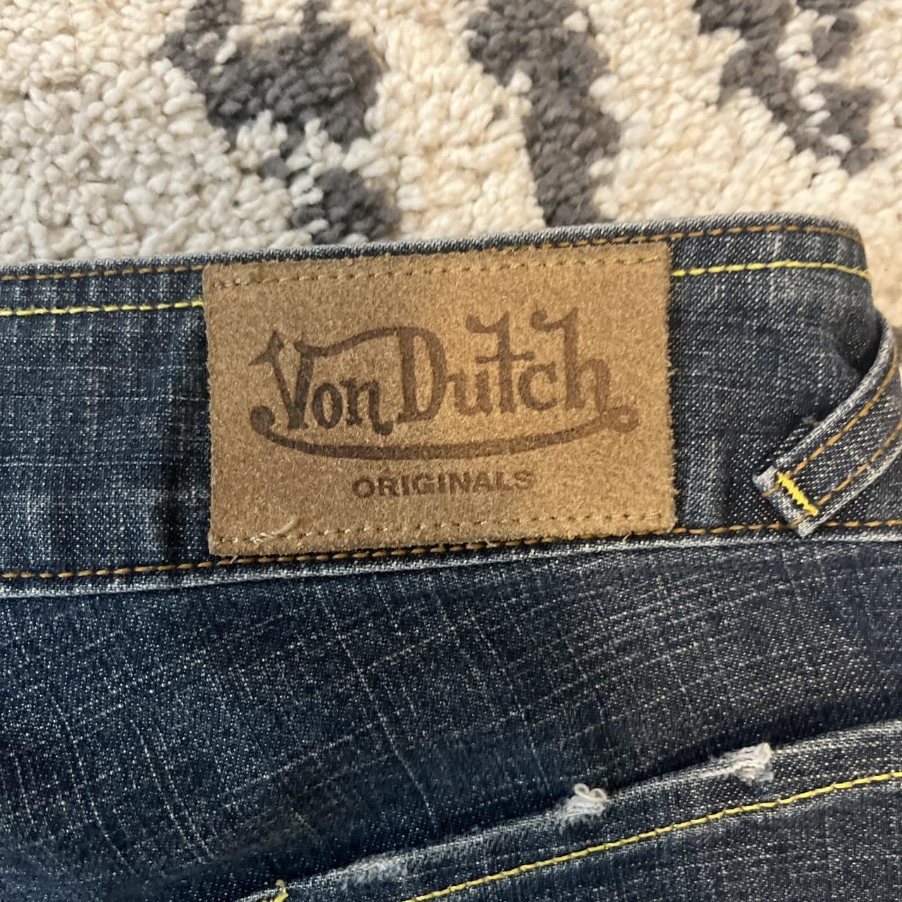 VON DUTCH lowrise medium wash flared jeans with the... - Depop