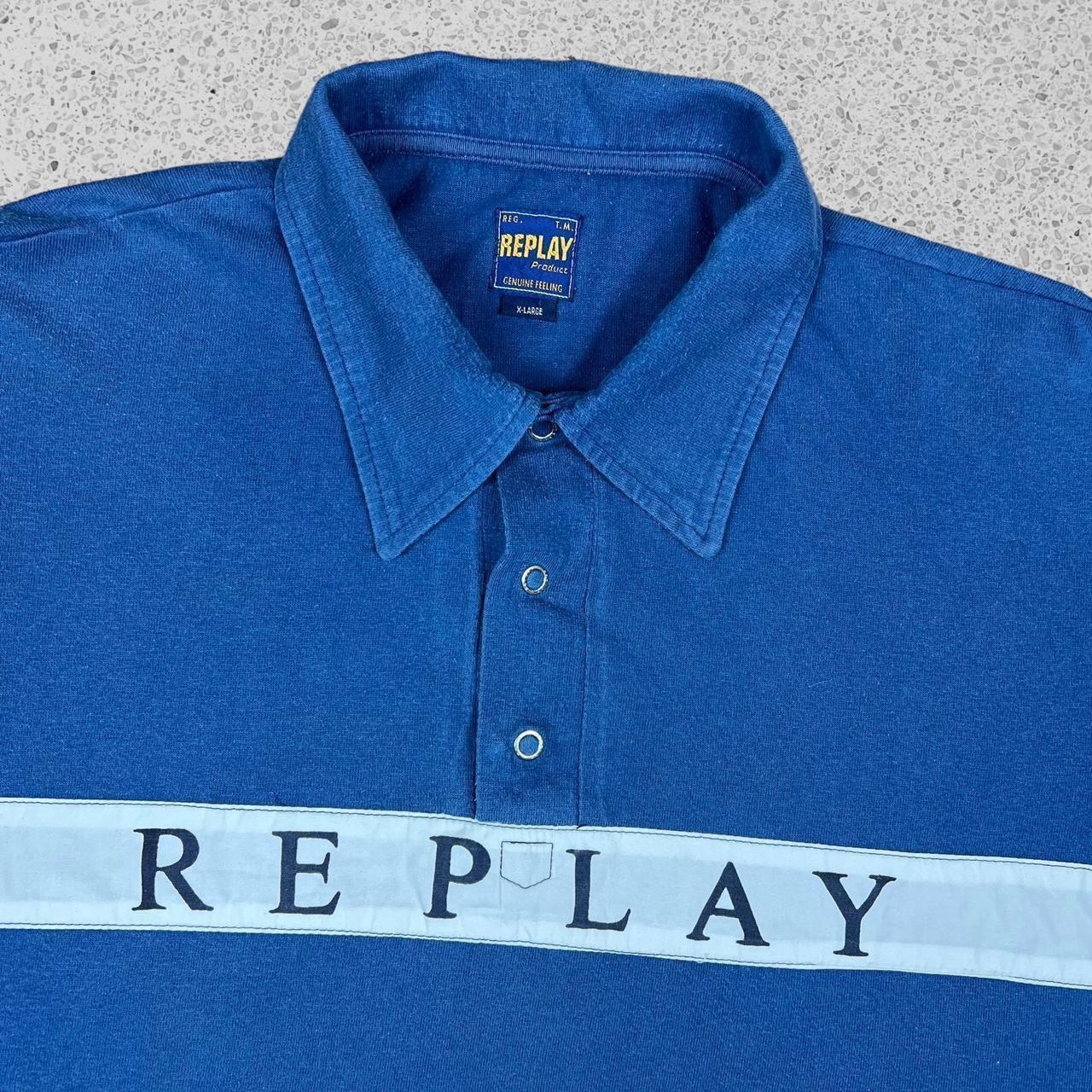 90s vintage polo Replay - 90s vintage shirt Depop blue