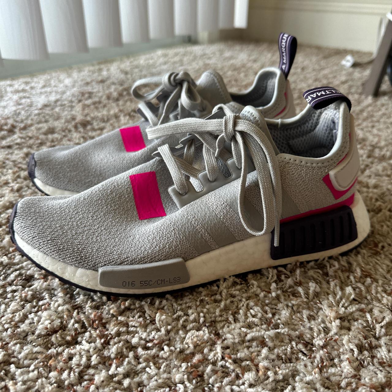 Adidas women s NMD R1 Color grey two shock pink. Depop