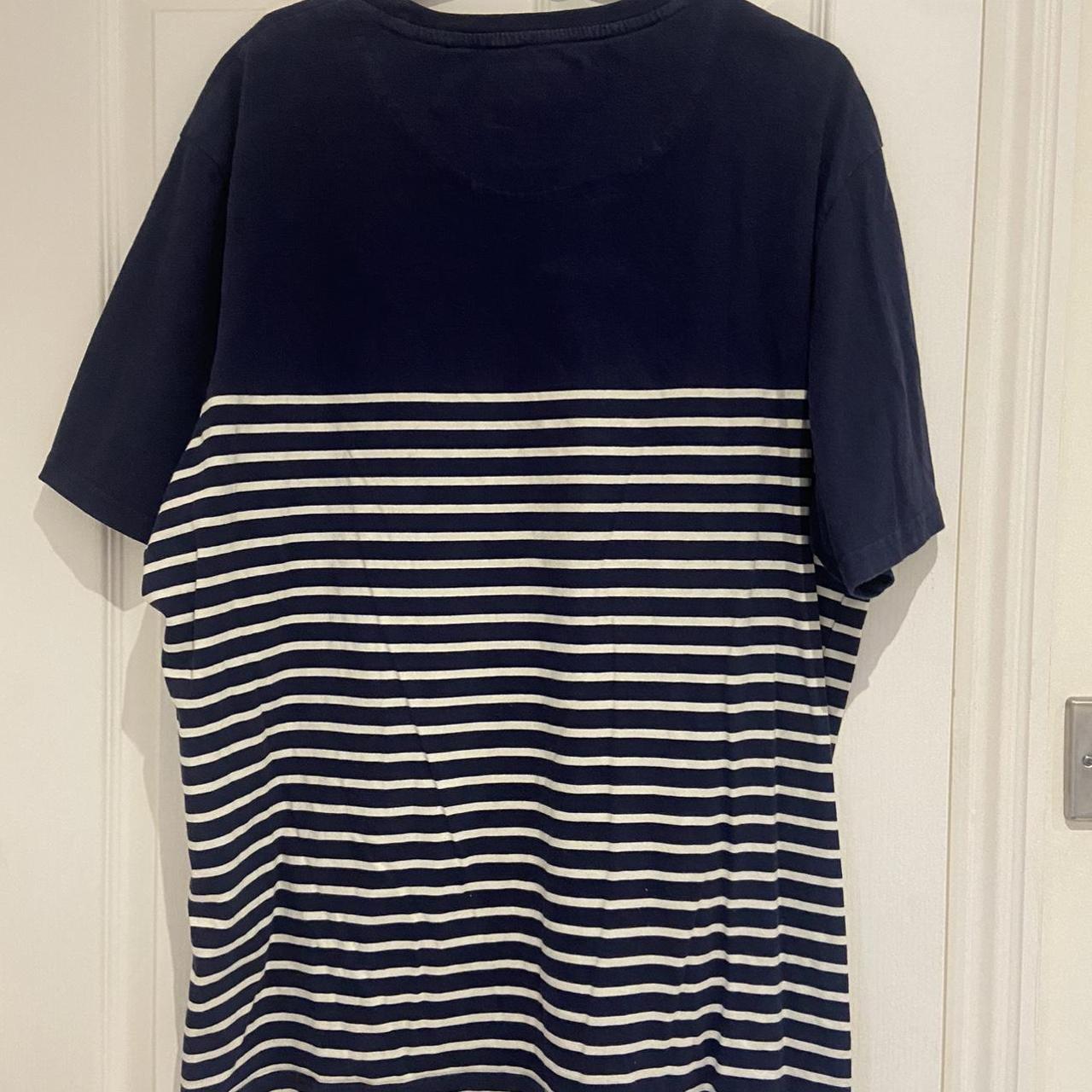 Navy and white Lyle and Scott stripey T-shirt, worn... - Depop