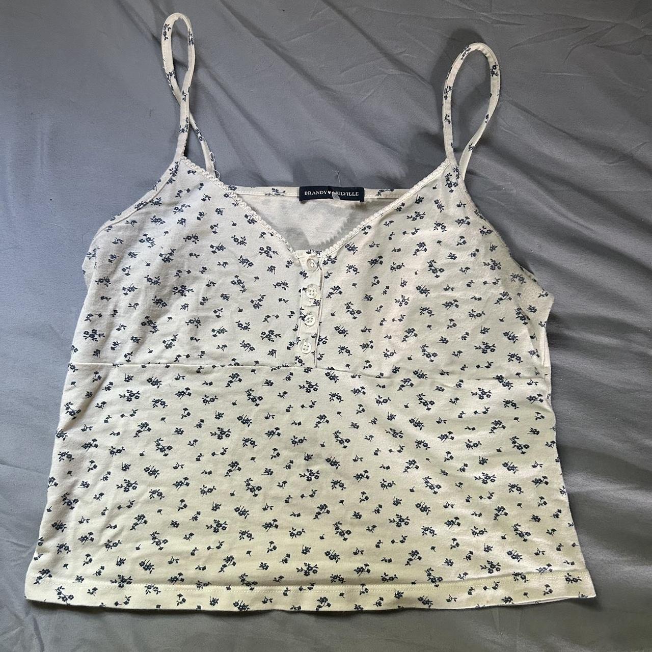 navy blue and white floral brandy tiffany top. this... - Depop