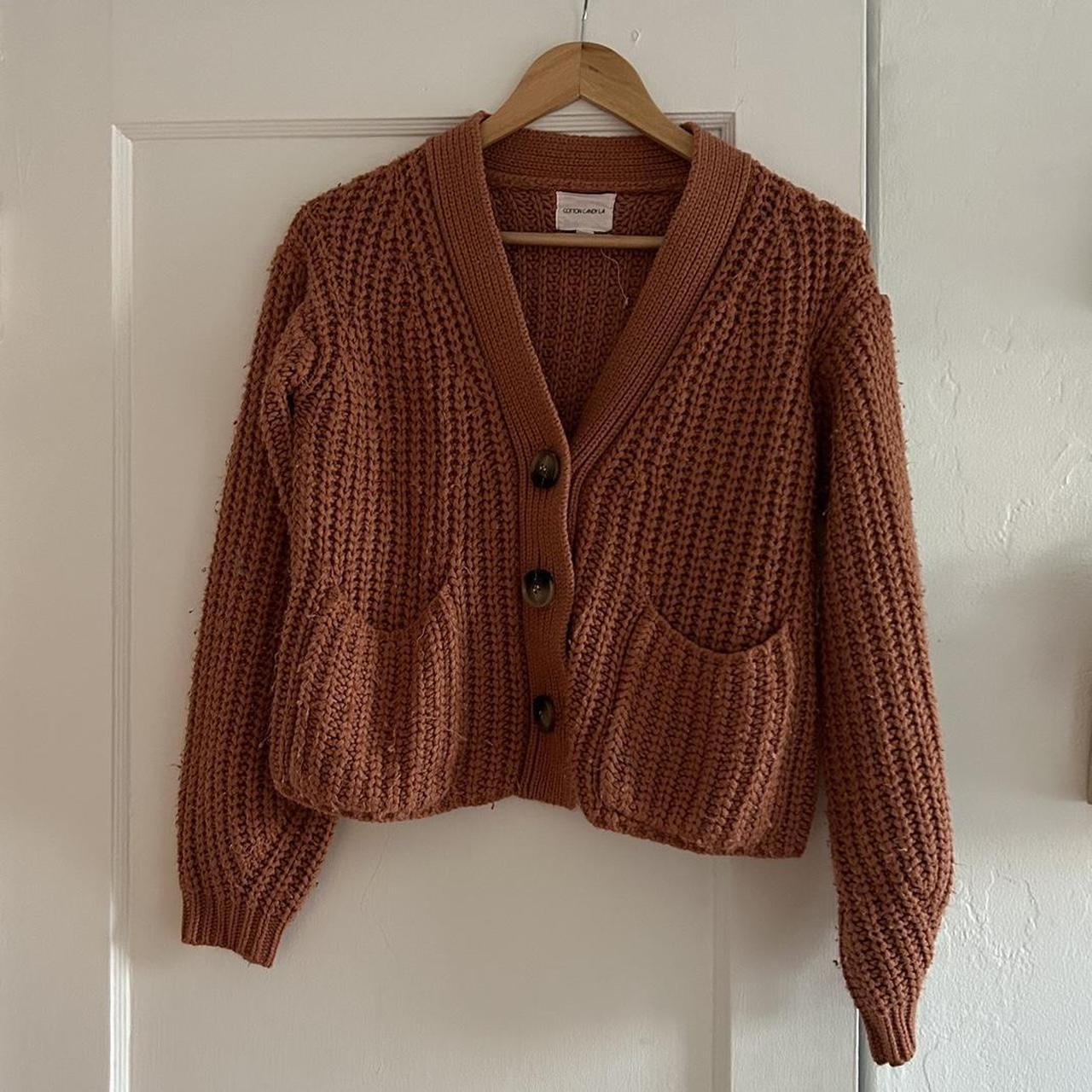 burnt orange cardigan! would fit XS-M. slight... - Depop